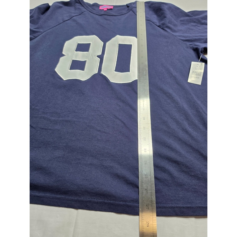 Edikted Shirt Women's Large Blue Graphic 100% Cotton Raglan Sleeve Oversized Fit - Picture 5 of 9